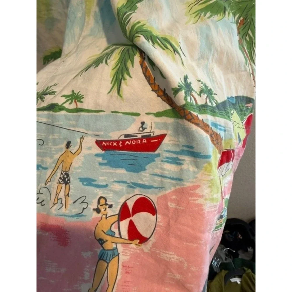 Nick & Nora Womens Tropical Beach Scene Pajama Pants Blue Pink Cotton L hole - Picture 5 of 7